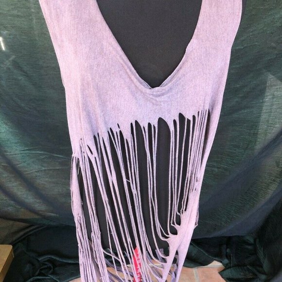 Purple Ombre Distressed Off-Shoulder Shirt Dress Rips Unique Sz O/S - Picture 4 of 9